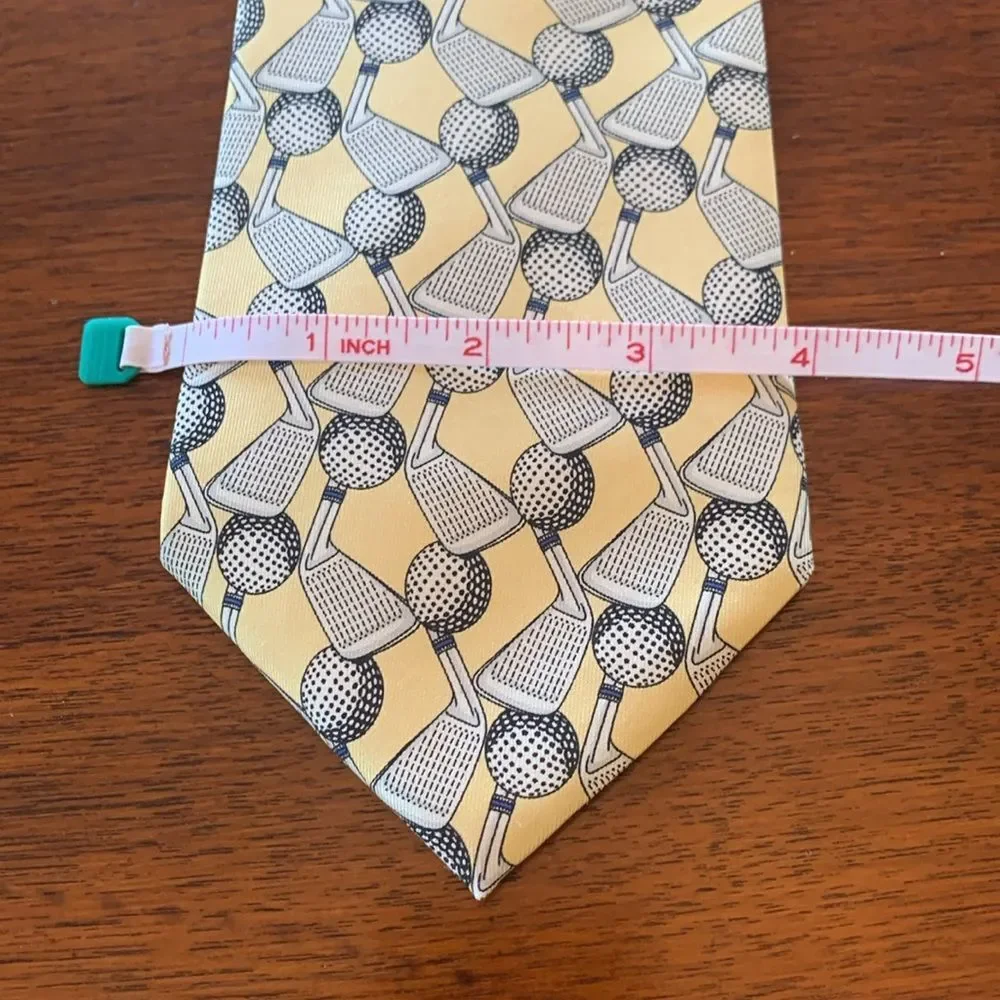 Mens Unique Golf Ball/Tee Pattern Silk Neck‎ Tie Yellow Background Classic Width